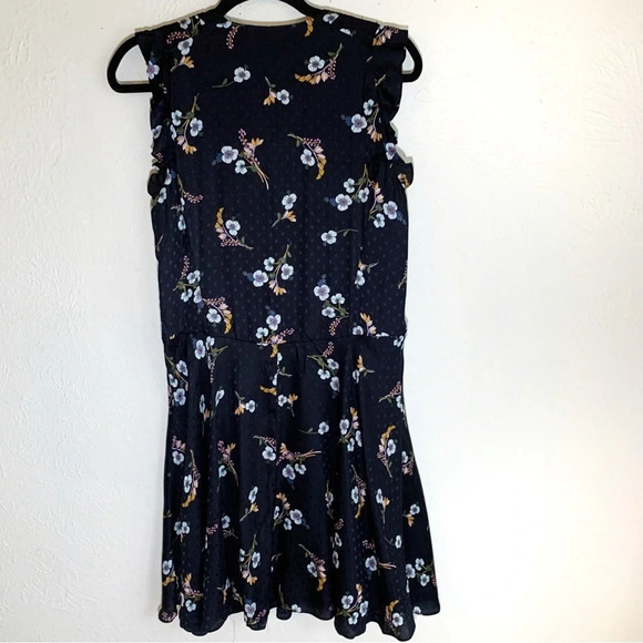 Rebecca Taylor Silk Floral Embossed Dot Navy Ruffle Dress Sz 8 - Picture 5 of 6
